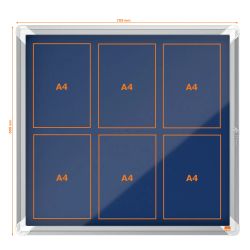 Vitrina de interior Nobo. Puerta batiente y superficie de tela azul o gris. Varios tamaños