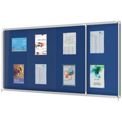 Vitrine interne Nobo. Porte courante et surface en tissu bleu. Deux tailles