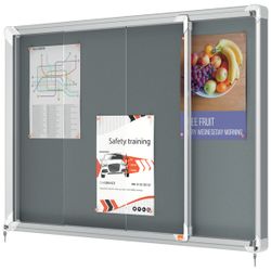 Vitrine interne Nobo. Porte courante et surface en tissu bleu. Deux tailles
