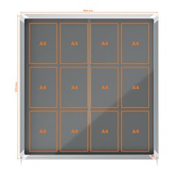 Vitrine interne Nobo. Porte courante et surface en tissu bleu. Deux tailles
