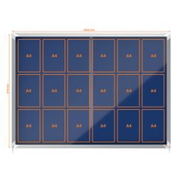 Vitrine interne Nobo. Porte courante et surface en tissu bleu. Deux tailles