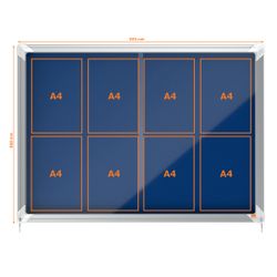 Vitrine interne Nobo. Porte courante et surface en tissu bleu. Deux tailles