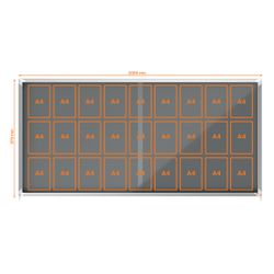 Vitrine interne Nobo. Porte courante et surface en tissu bleu. Deux tailles
