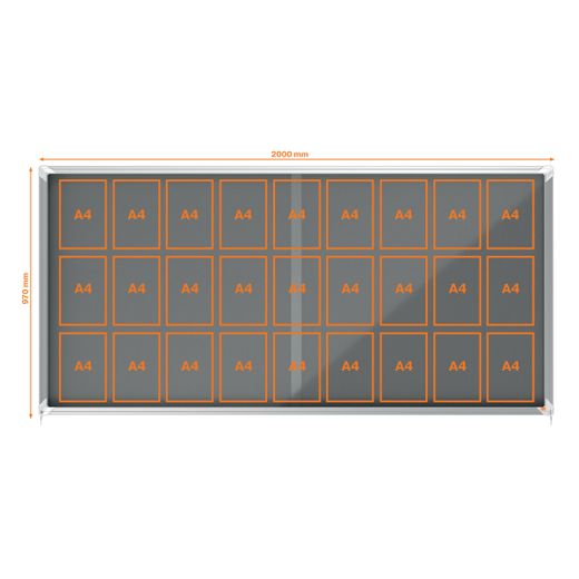 Vitrine interne Nobo. Porte courante et surface en tissu bleu. Deux tailles