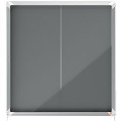 Vitrine interne Nobo. Porte courante et surface en tissu bleu. Deux tailles