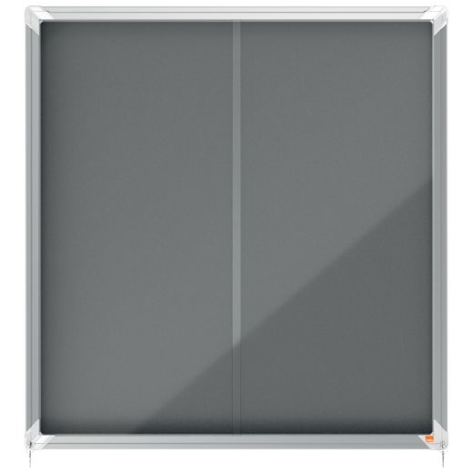 Vitrine interne Nobo. Porte courante et surface en tissu bleu. Deux tailles