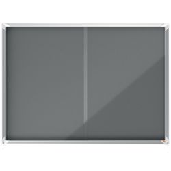 Vitrine interne Nobo. Porte courante et surface en tissu bleu. Deux tailles