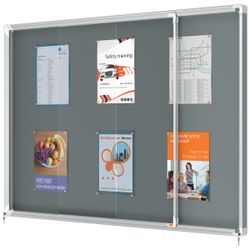 Vitrine interne Nobo. Porte courante et surface en tissu bleu. Deux tailles