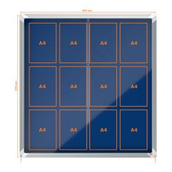 Vitrine interne Nobo. Porte courante et surface en tissu bleu. Deux tailles