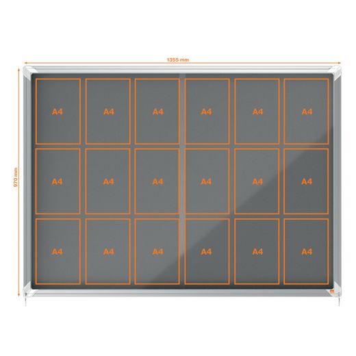 Vitrine interne Nobo. Porte courante et surface en tissu bleu. Deux tailles