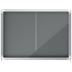 Vitrine interne Nobo. Porte courante et surface en tissu bleu. Deux tailles