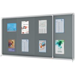 Vitrine interne Nobo. Porte courante et surface en tissu bleu. Deux tailles