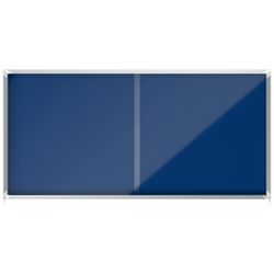 Vitrine interne Nobo. Porte courante et surface en tissu bleu. Deux tailles