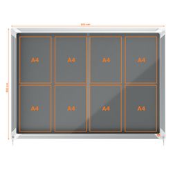 Vitrine interne Nobo. Porte courante et surface en tissu bleu. Deux tailles